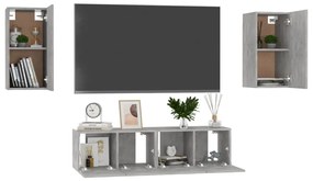 4 pcs conjunto de móveis de TV contraplacado cinzento cimento