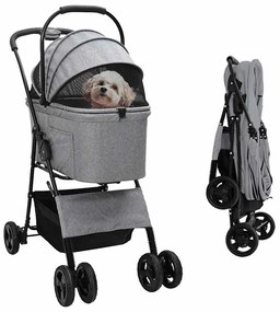vidaXL Carrinho de Pet Dobrável Cinzeto 81 x 47 x 99 cm Poliéster