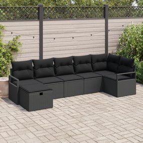 Conjunto de Sofá de Jardim vidaXL 7 Peças com Almofadas Preto Rattan P