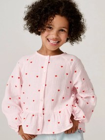 Camisa em musselina de algodão para menina rosa-pálido