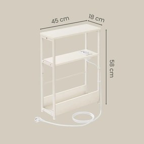 Mesa de apoio ou mesa cabeçeira estreita com 3 prateleiras com porta-revistas 18 x 45 x 58 cm branco creme