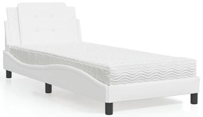 vidaXL Cama com colchão 100x200 cm couro artificial branco