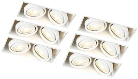 Conjunto de 6 focos embutidos brancos GU10 inclináveis sem moldura 2 luzes - Oneon Moderno