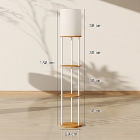 Candeeiro de Pé com Prateleiras 3 Temperaturas de Cor Controlo Remoto e Casquilho E27 Ø29x158 cm Madeira