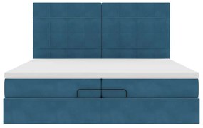 Cama otomana com colchões/LEDs 200x200 cm veludo azul-escuro
