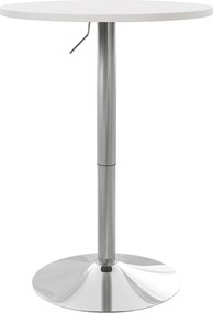 Mesa de bar redonda, mesa alta de cozinha (BANCOS NÃO INCLUIDOS) com altura ajustável 60 L x 60 P x 69-91 A cm, tampo giratório a 360°, branca e prate