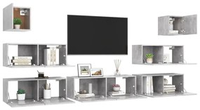 7 pcs conjunto móveis TV derivados de madeira cinzento cimento