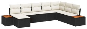 Conjunto de Sofá de 8 Peças com Almofadas Preto Vime PE Acácia