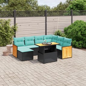 vidaXL 8 pcs conjunto de sofás p/ jardim c/ almofadões vime PE preto