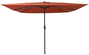 Parasol de Jardim Quadrado vidaXL com Luzes LED 295x245 cm Terracota