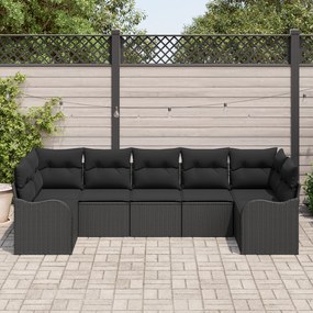 Conjunto de Sofás de Jardim de 7 Peças com Almofadas Preto Rattan Poli