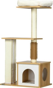 PawHut Arranhador Árvore para Gatos Casa para Gatos, 1 Cama para Gato, 1 Área de Descanso, 59,5 cm x 39,5 cm x 114 cm, Marrom + Branco | Aosom Portugal