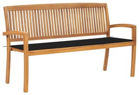 vidaXL Banco de jardim empilhável c/ almofadão 159 cm teca maciça