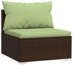 6 pcs conjunto lounge jardim c/ almofadões vime PE castanho