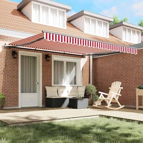 Toldo Retrátil Manual Vermelho e branco 400 × 300 cm Poliéster