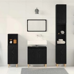 Conjunto de Móveis de Casa de Banho 3 Peças Carvalho Preto Madeira Eng