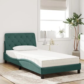 Cama com colchão 100x200 cm veludo verde-escuro