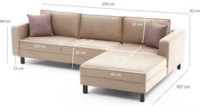 Sofá de Canto Kale – Creme – 258x83x181 cm