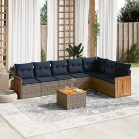 vidaXL 8 pcs conjunto sofás p/ jardim c/ almofadões vime PE cinzento