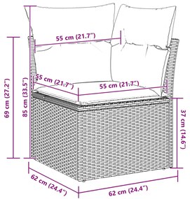 Conjunto de Sofá de Jardim de 8 Peças com Almofadas Pretas em Rattan P