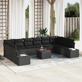 Conjunto de Sofás de Jardim com Almofadas Preto Rattan Acácia