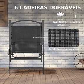 Outsunny Conjunto de Móveis de Jardim 8 Peças com 6 Cadeiras Dobráveis