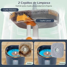 Esfregona giratória com balde separador de água limpa e suja, cabeças autoescorregantes, panos de microfibra, limpeza profunda 360°, azul escuro