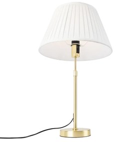 Candeeiro de mesa dourado/latão com abajur plissado creme 35 cm - Parte Clássico / Antigo