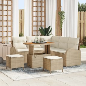 vidaXL Conjunto de Sofá de Jardim de 8 Peças com Almofadas Béige Vime PE Acácia