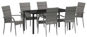 Conjunto de Jantar para Jardim 7 pcs Cinzento Rattan de PE
