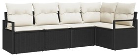 Sofá de Jardim 5 Peças com Almofadas Pretas em Rattan Sintético
