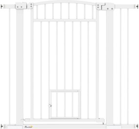 Barreira de segurança para cães com sistema de duplo bloqueio, montagem por pressão ou perfuração, largura 76-104 cm, branca