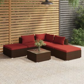 vidaXL 6 pcs conjunto lounge jardim c/ almofadões vime PE castanho