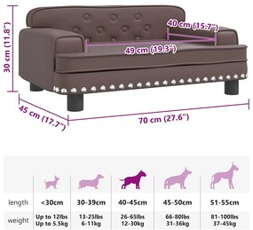 Cama para cães 70x45x30 cm couro artificial castanho