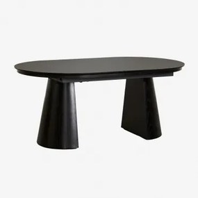 Mesa De Jantar Oval Extensível Em Mdf E Folheado A Carvalho Montana Preto Claro & 180-240x105 Cm - Sklum