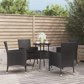 vidaXL 5 pcs conjunto bistrô de jardim c/ almofadões vime PE preto