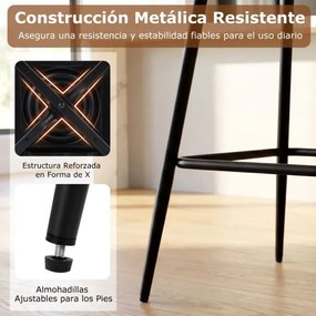 Conjunto de 2 Bancos de bar giratórios modernos 46 x 41 x 98 cm, encosto almofadado, apoio para os pés, pernas metálicas, couro sintético com costuras