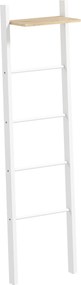 HOMCOM Toalheiro de Escada com Prateleira Superior e 4 Barras Suporte de Toalhas para Encostar na Parede 43x20x151 cm Branco e Carvalho | Aosom Portugal
