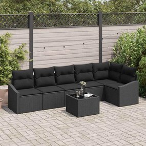 vidaXL Conjunto de Sofás com almofada 7 pcs Preto vime PE
