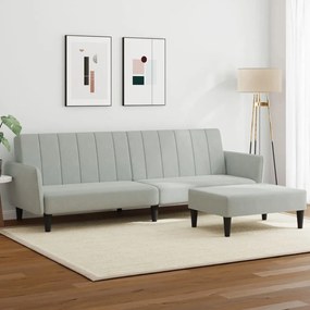 Sofá-cama 2 lugares c/ apoio de pés veludo cinza-claro