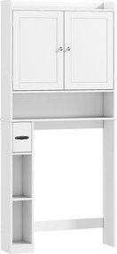 HOMCOM Móvel WC acima do vaso sanitário ou máquina de lavar, 2 portas, 3 compartimentos, suporte para papel higiênico, 80x19,5x170cm, branco | Aosom Portugal