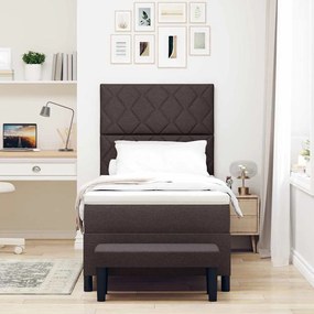 Cama Box com Colchão e Banco Castanho Escuro 90x200 cm