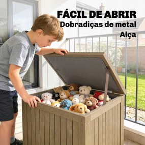 Baú de Exterior em Madeira 130L Arca de Armazenamento com Forro Tampa Articulada e Correia 63x51x58,5 cm Castanho