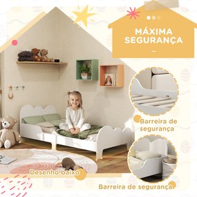 Cama para Crianças 143,5x74,5x56 cm (COLCHÃO NÃO INCLUIDO) Estrutura de Cama Infantil com Desenho de Núvem e Barreira de Segurança Branco
