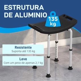 Banco de Duche com Altura Ajustável em 8 Posições com Base de Borracha Antiderrapante 50x36x39,5-56,5 cm Preto