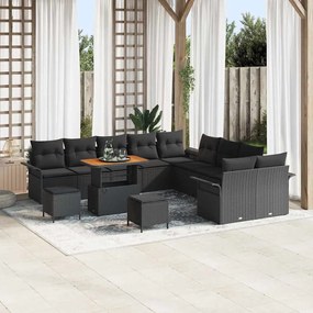 vidaXL Conjunto de Sofá de Jardim de 13 Peças com Almofadas Preto Vime Acácia