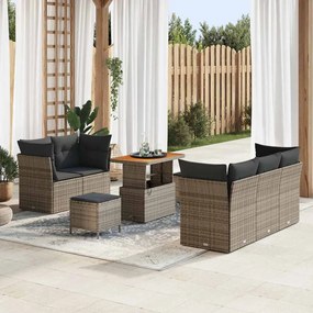 Conjunto de Sofás de Jardim vidaXL com 8 Peças e Almofadas Cinza Rattan de Polietileno Acácia