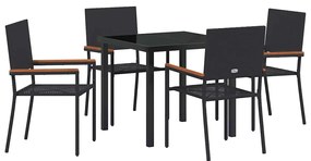 Conjunto de Jantar Jardim 5 Peças Preto em Rattan Sintético