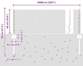 Cerca de Arame Soldado com 44 Postes U Cinza 0.4x100 m de Aço