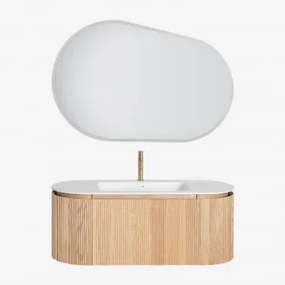 Conjunto De Móveis De Casa De Banho Em Madeira Com Lavatório Integrado Carsone Madeira Natural & Sem Unidade Auxiliar & Oval Led - Sklum